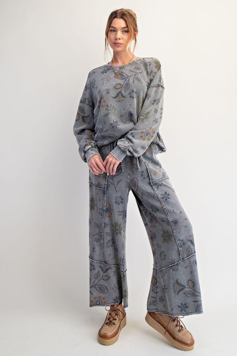 Floral Print Terry Comfy Pants