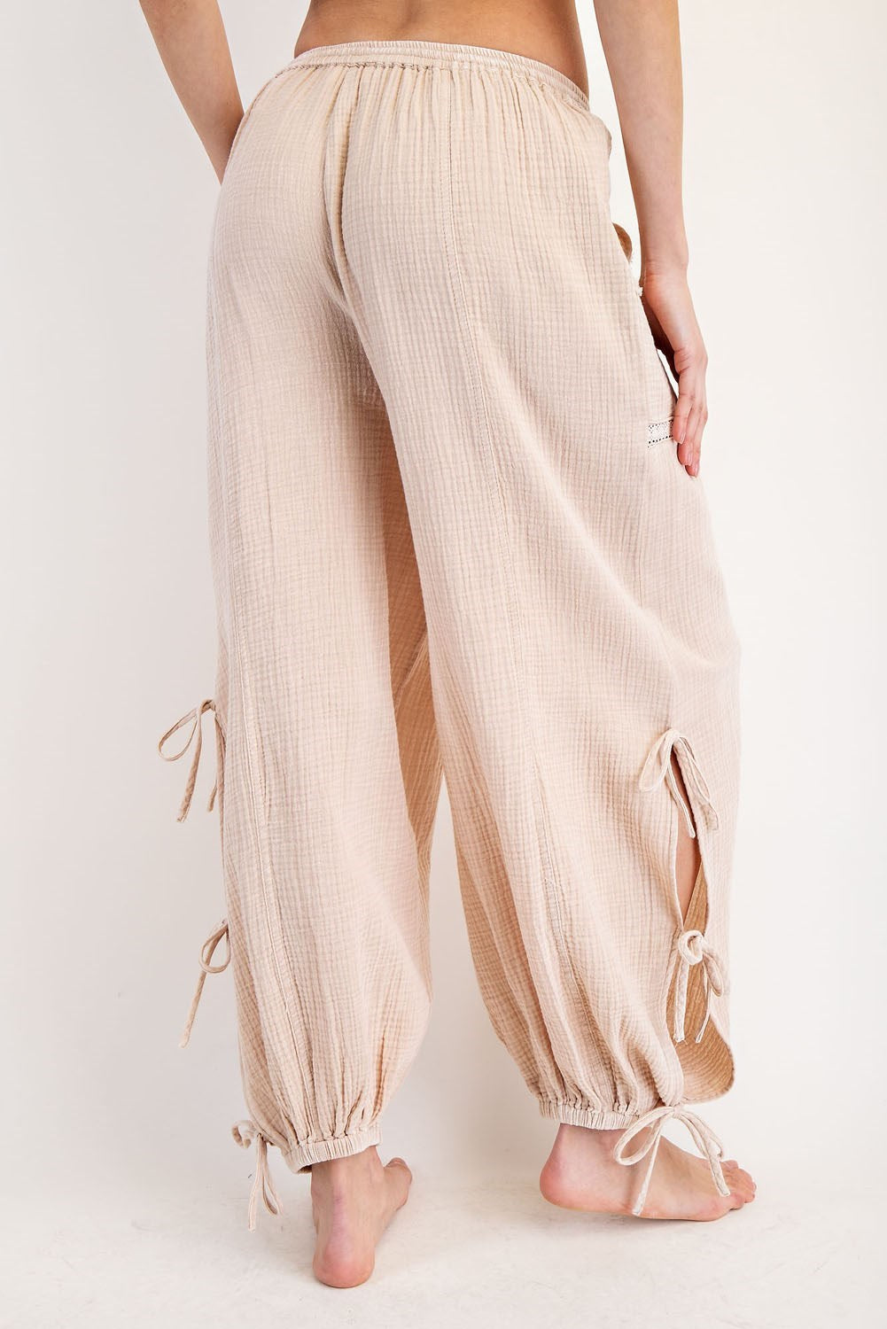 Mineral Wash Ribbon Tie Gauze Pants