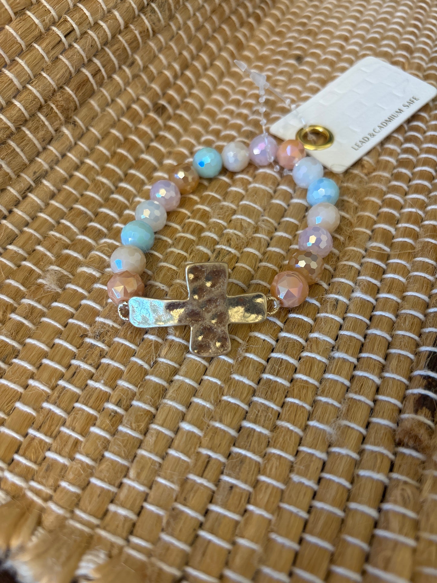 Pastel Beaded Cross Bracelet