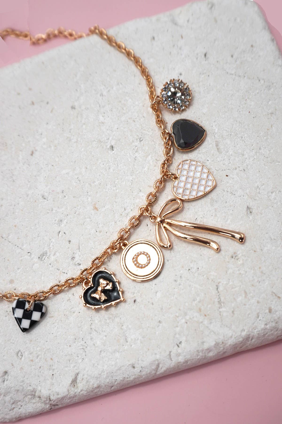 Checker Heart Charm Necklace
