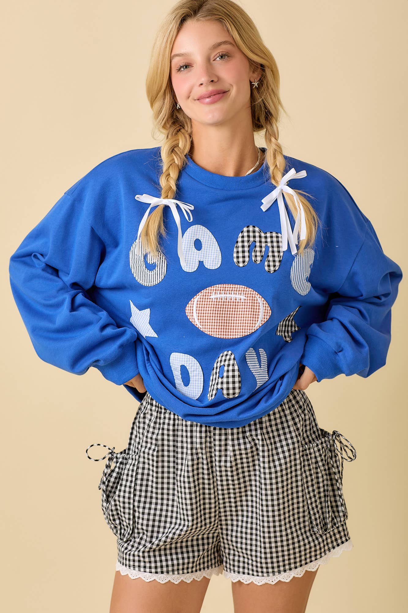 Game Day Patchwork Long Sleeve Crewneck Top