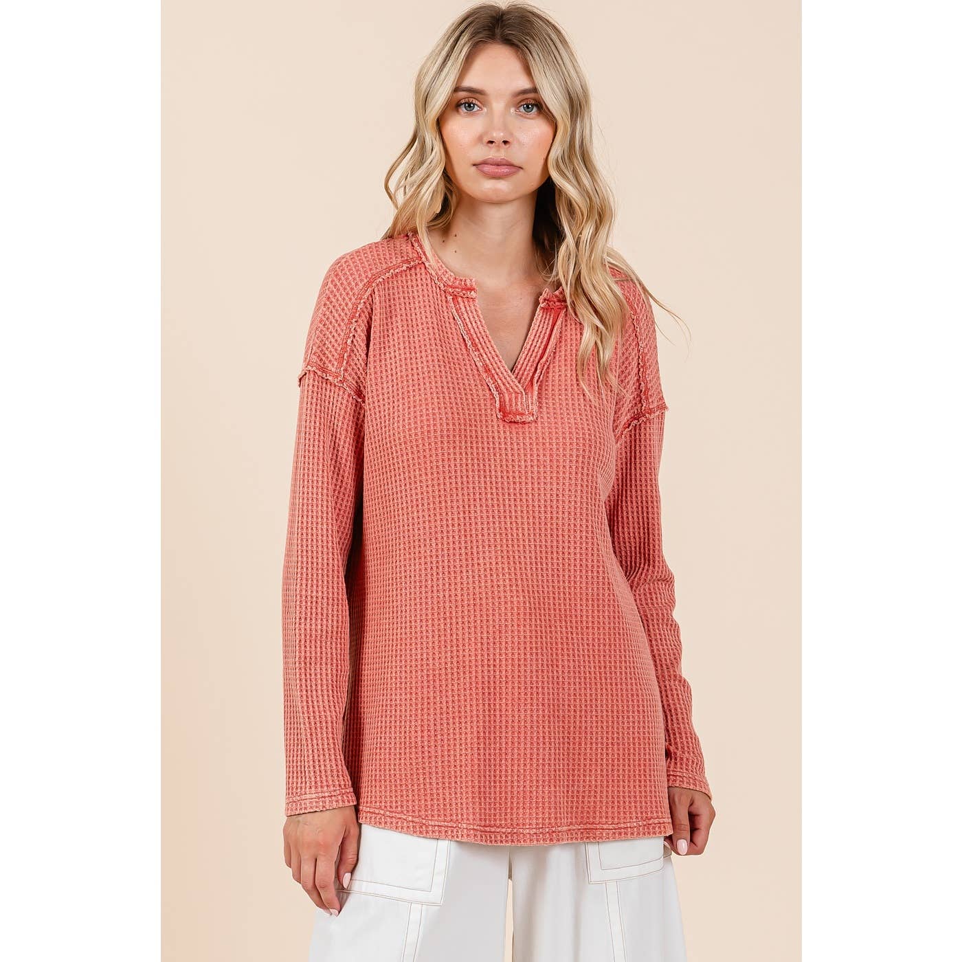 Oh So Cozy Waffle Knit V Neck