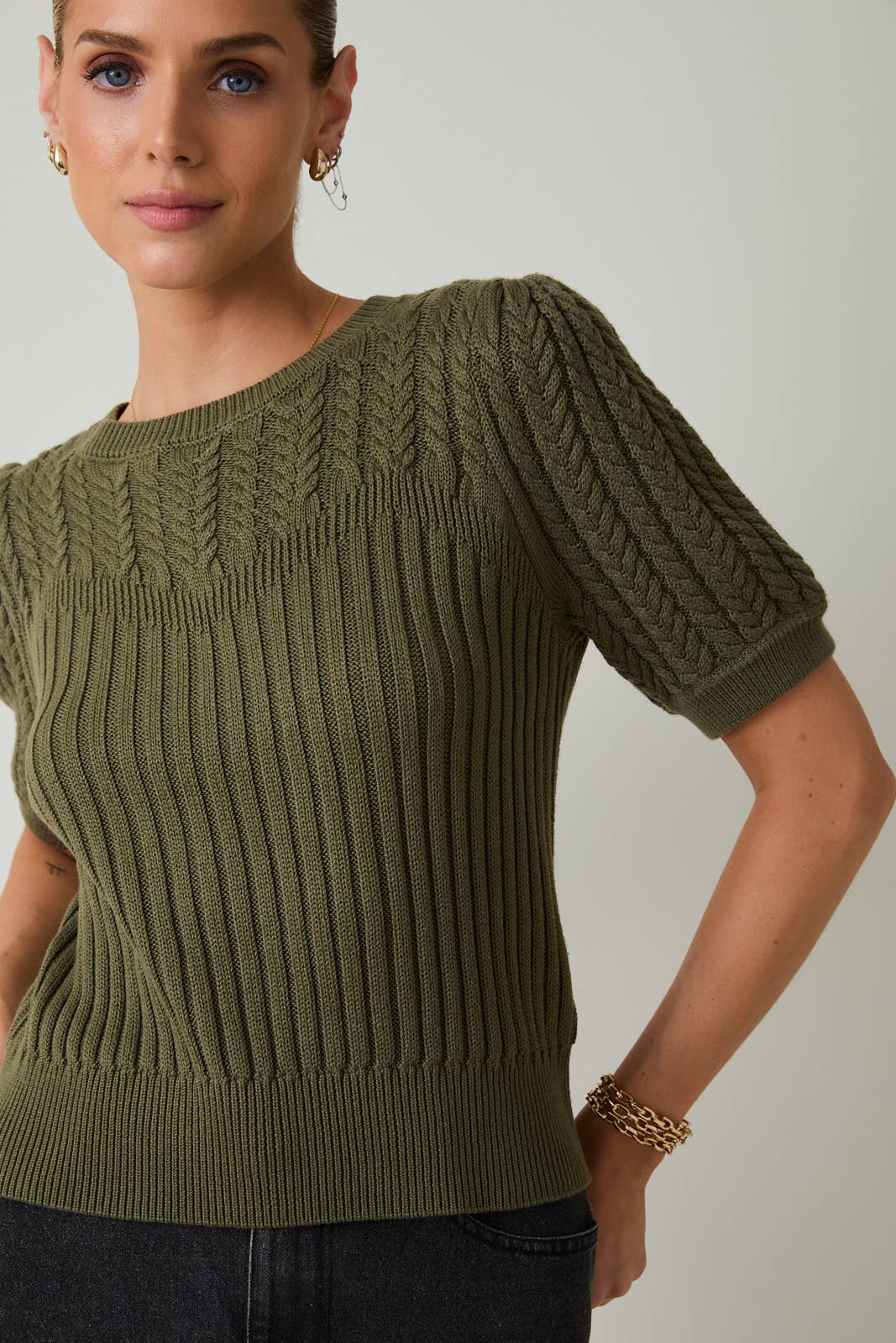 Fall Mood Olive Cable Sweater