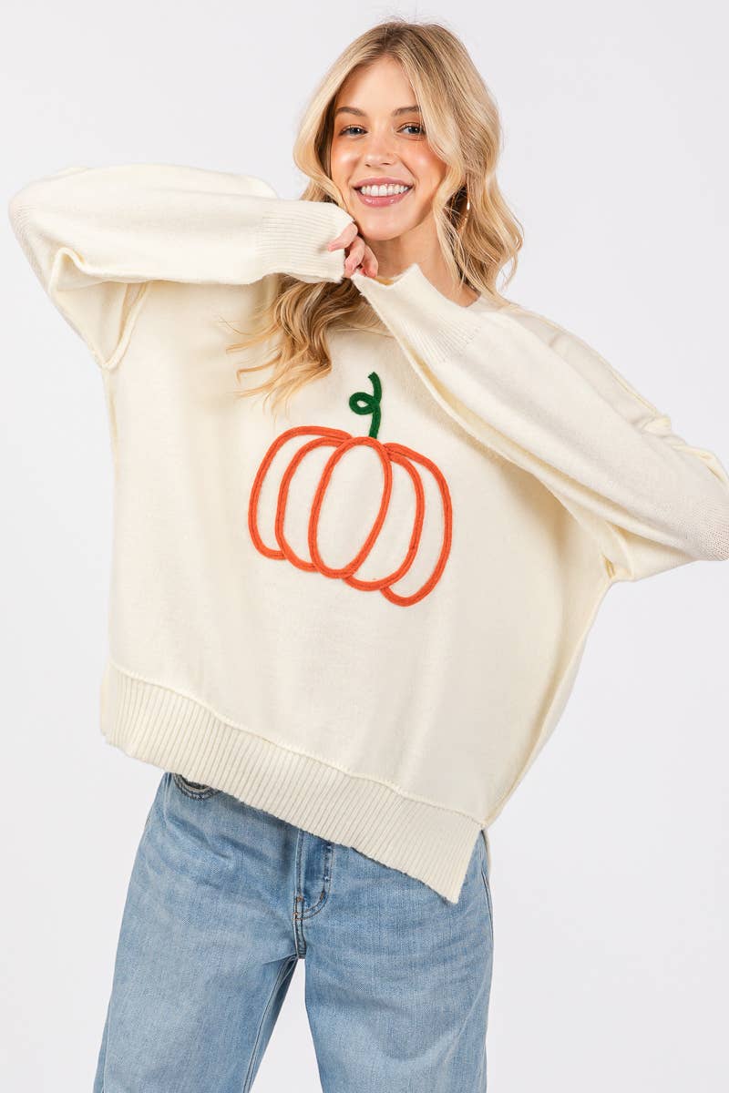 Pumpkin Embroidered Sweater