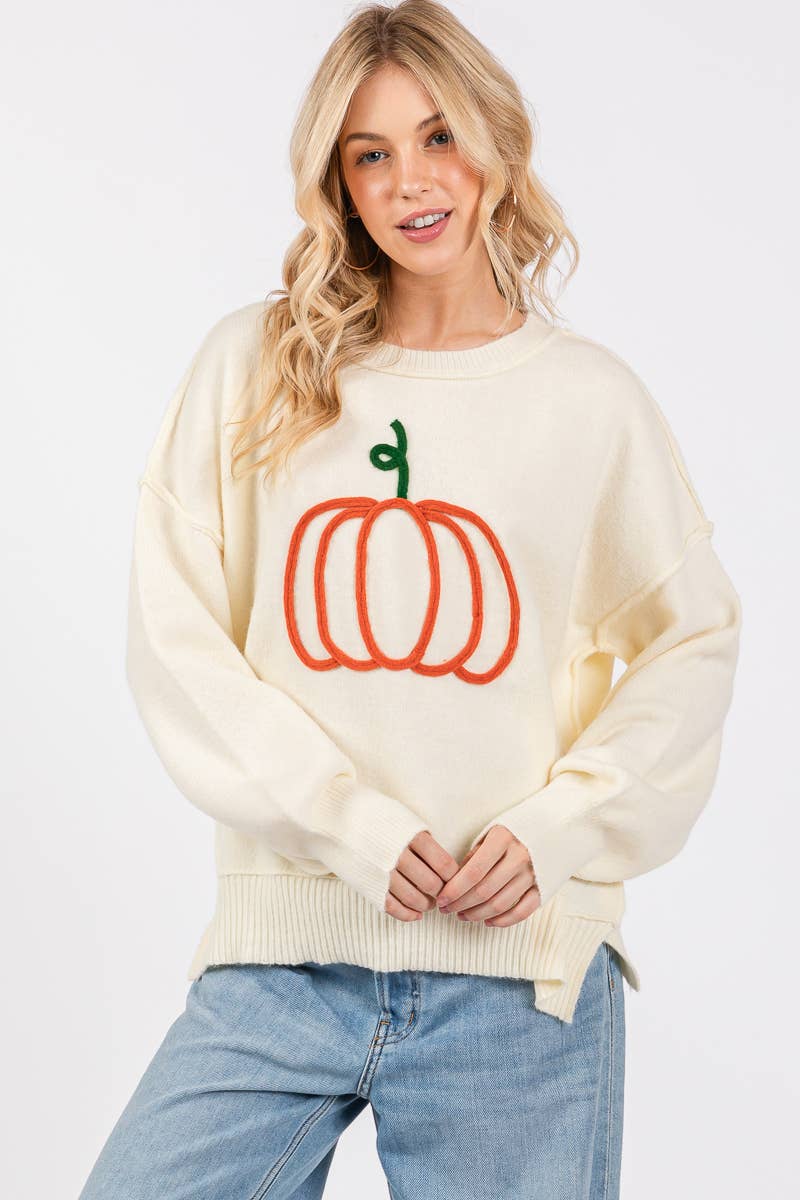 Pumpkin Embroidered Sweater
