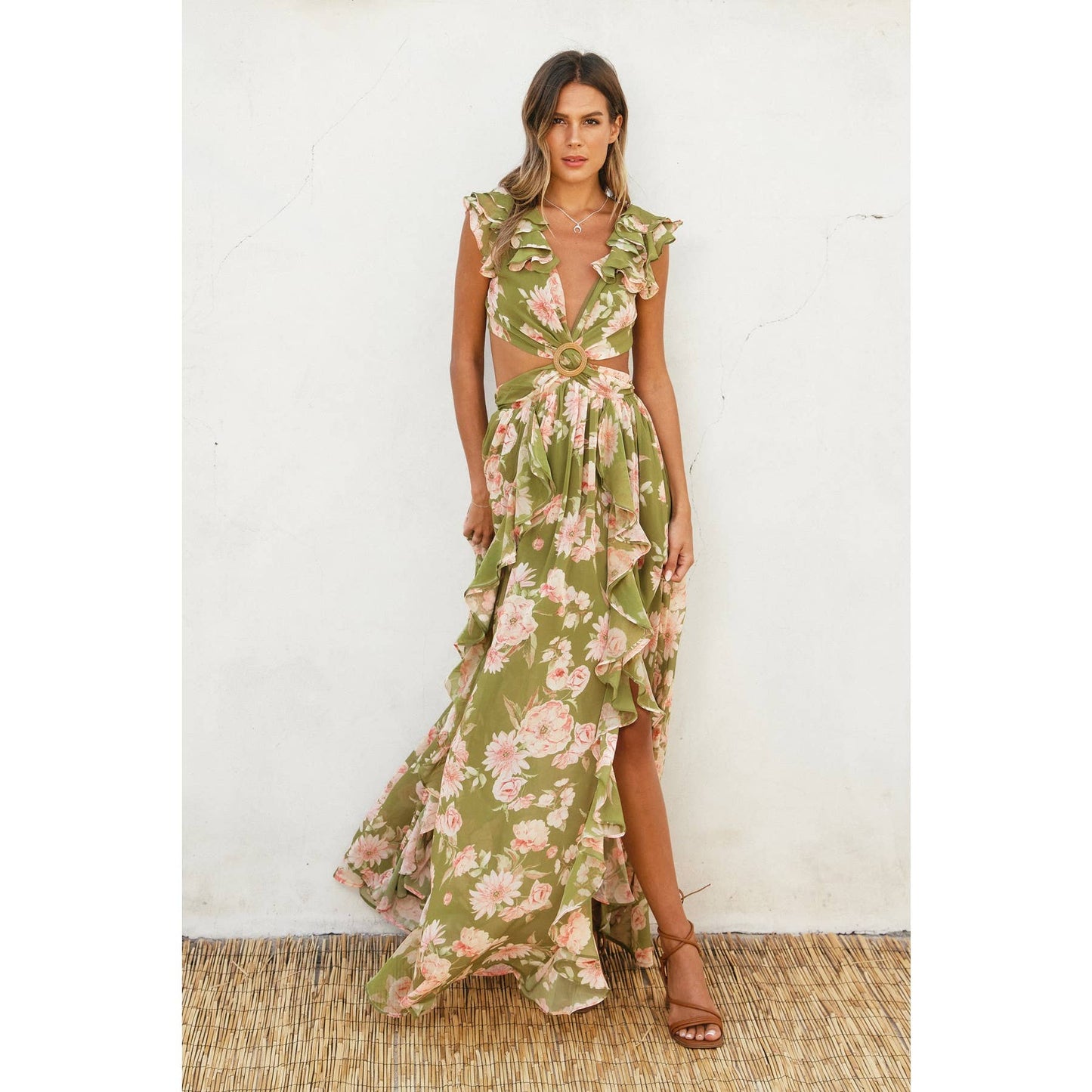Dream Girl Cutout Frilly Maxi Dress