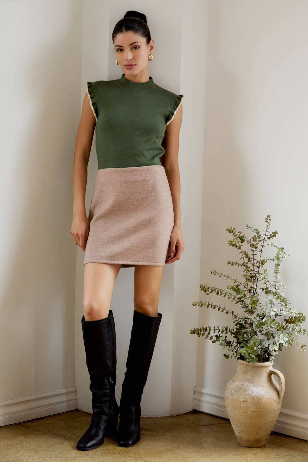 Olive Flutter Sleeve Top