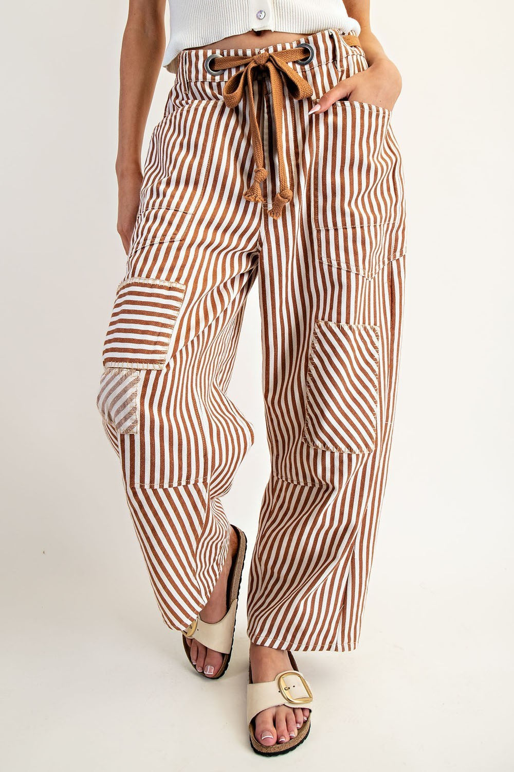 Striped Drawstring Barrel Leg Pants