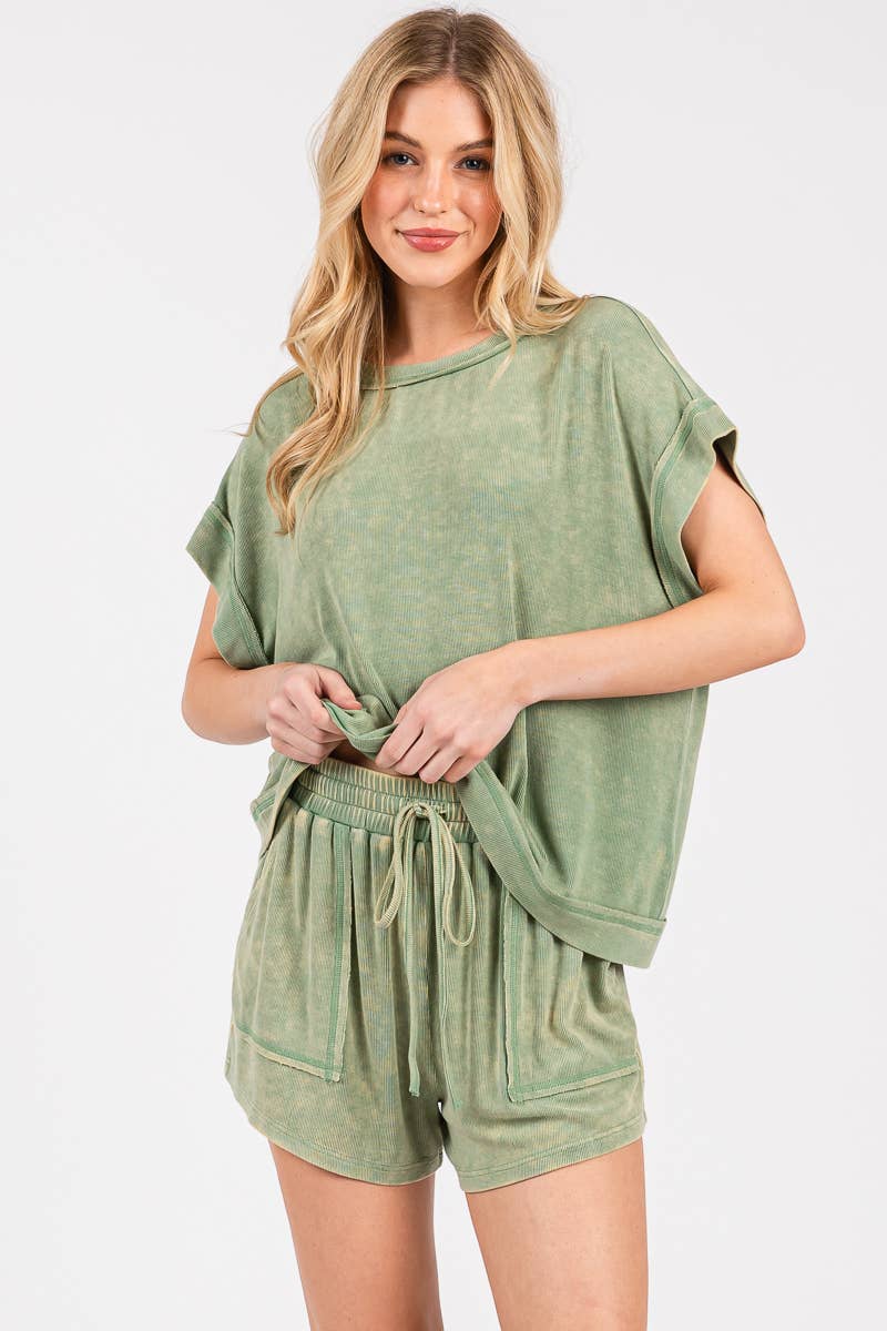 Sage Ribbed Short Set