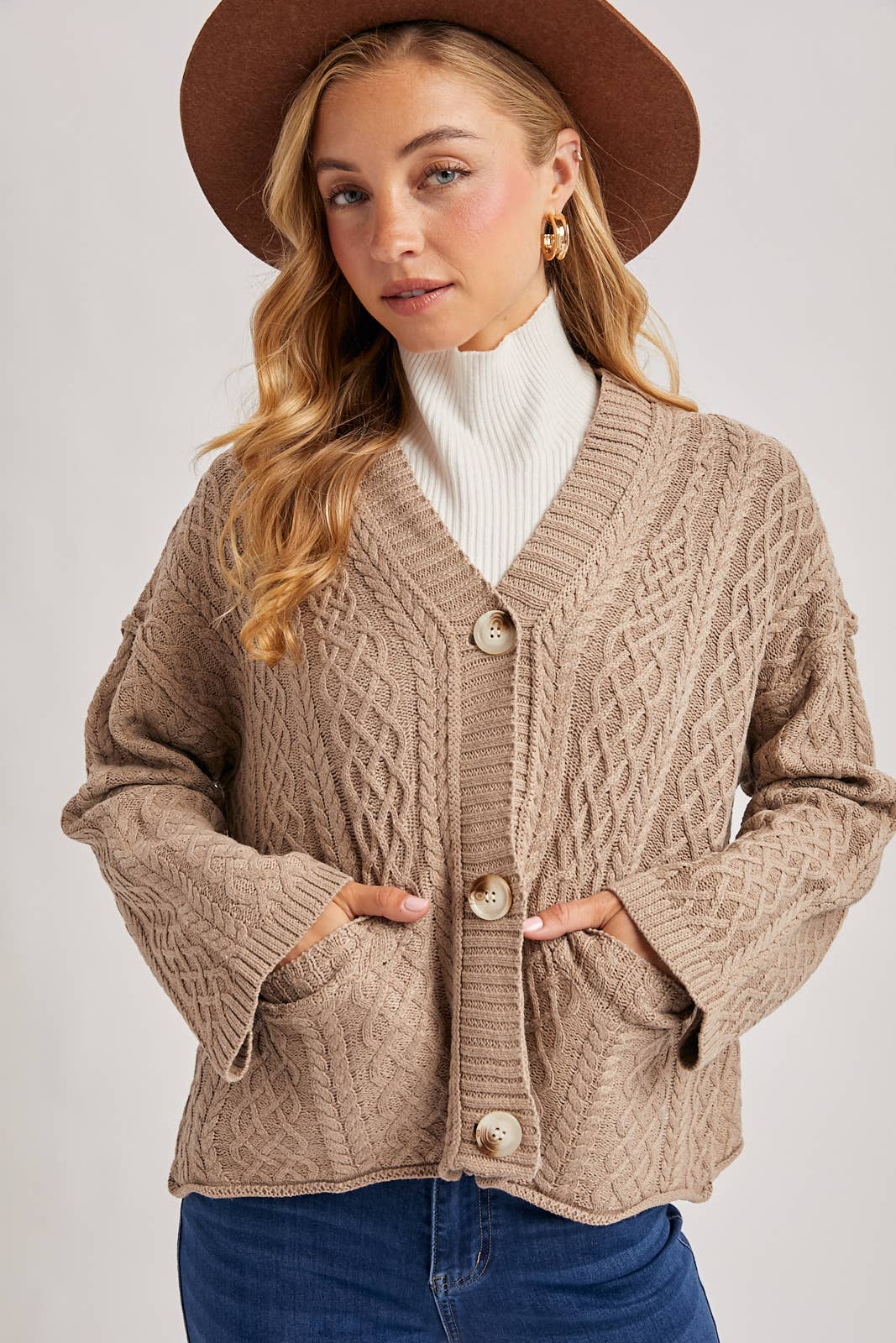 Latte Cable Knit Cardigan