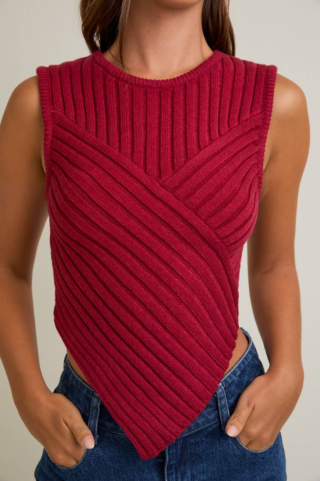 Crimson Scarf Hem Sweater Tank
