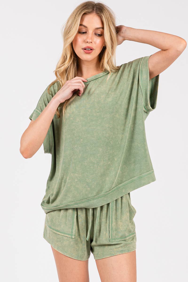 Sage Ribbed Short Set
