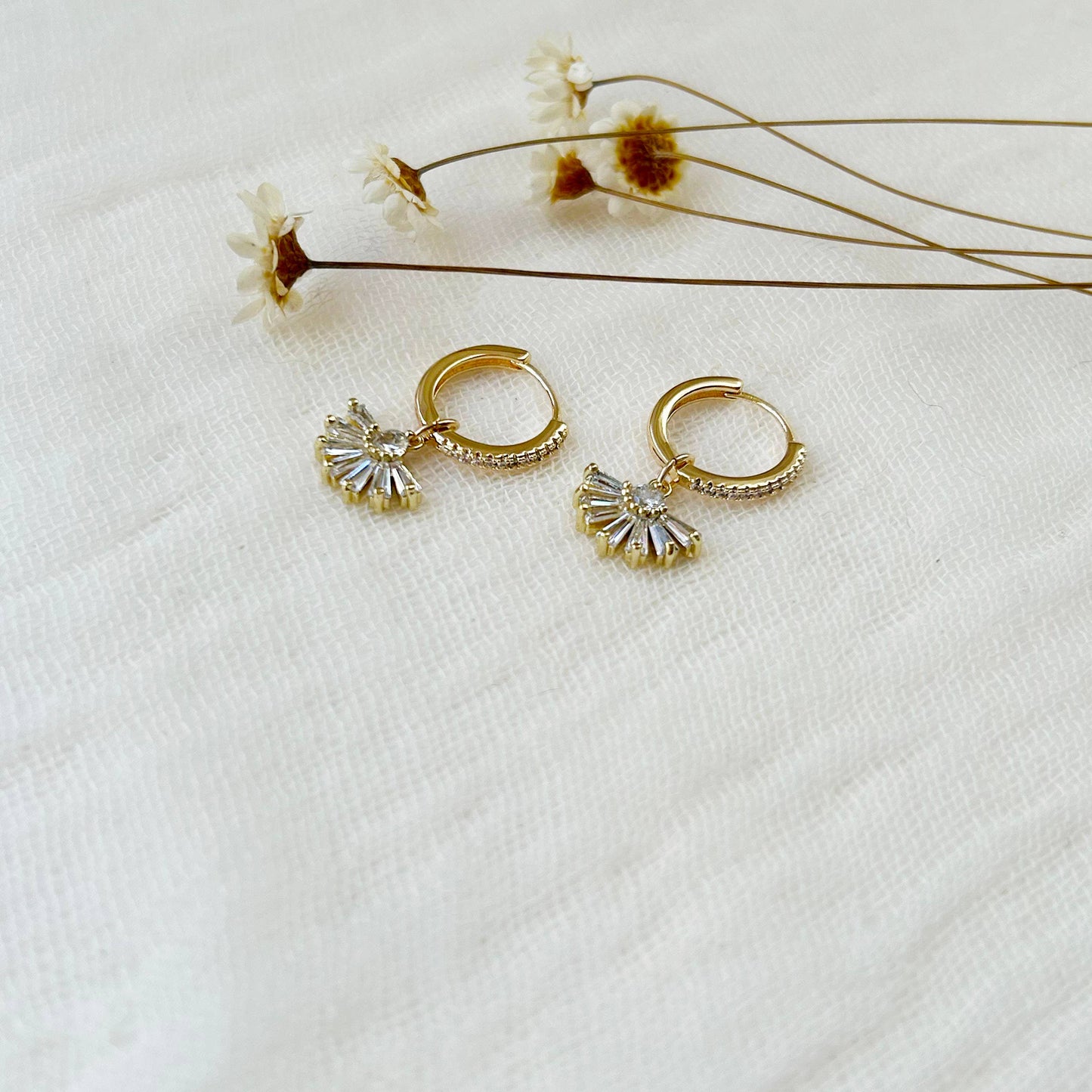 CZ Fan Charm Huggie Hoops