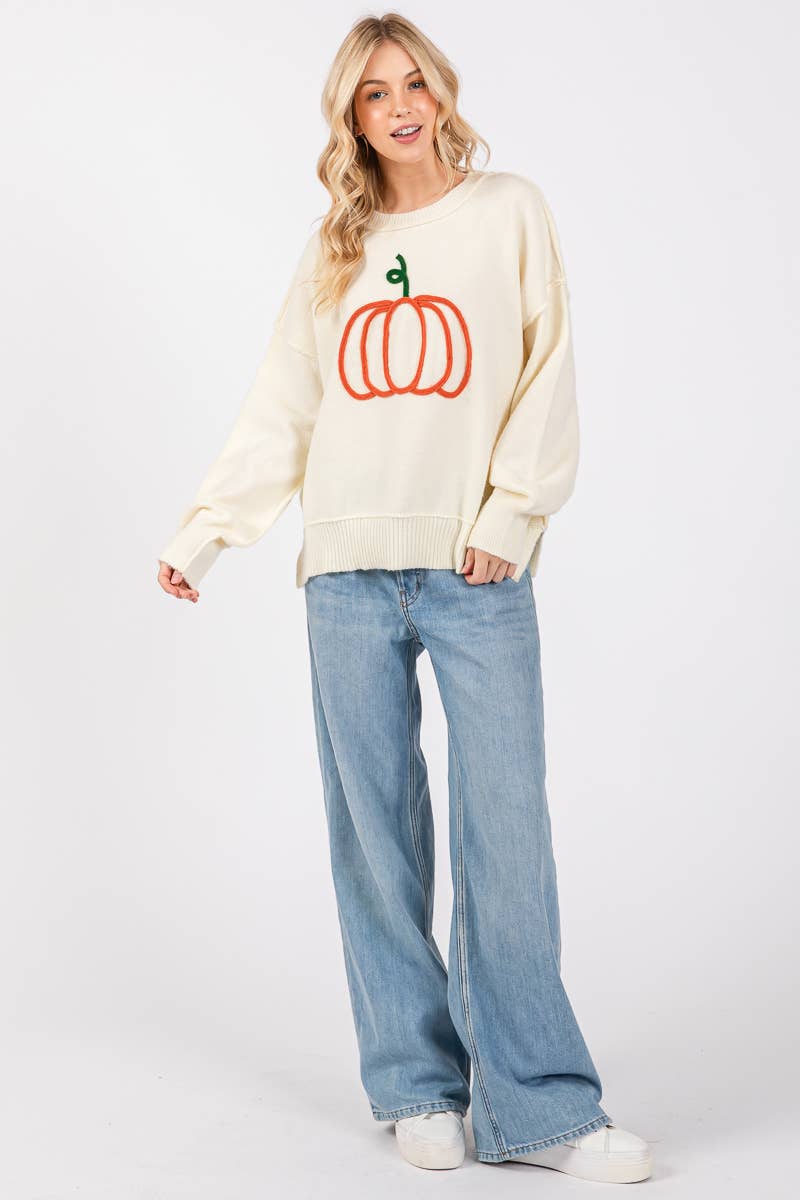Pumpkin Embroidered Sweater