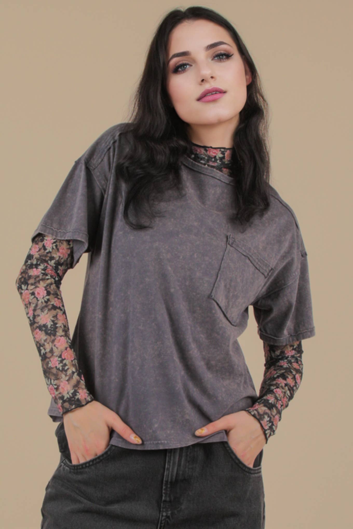 Mineral Washed Knit Pocket Tee