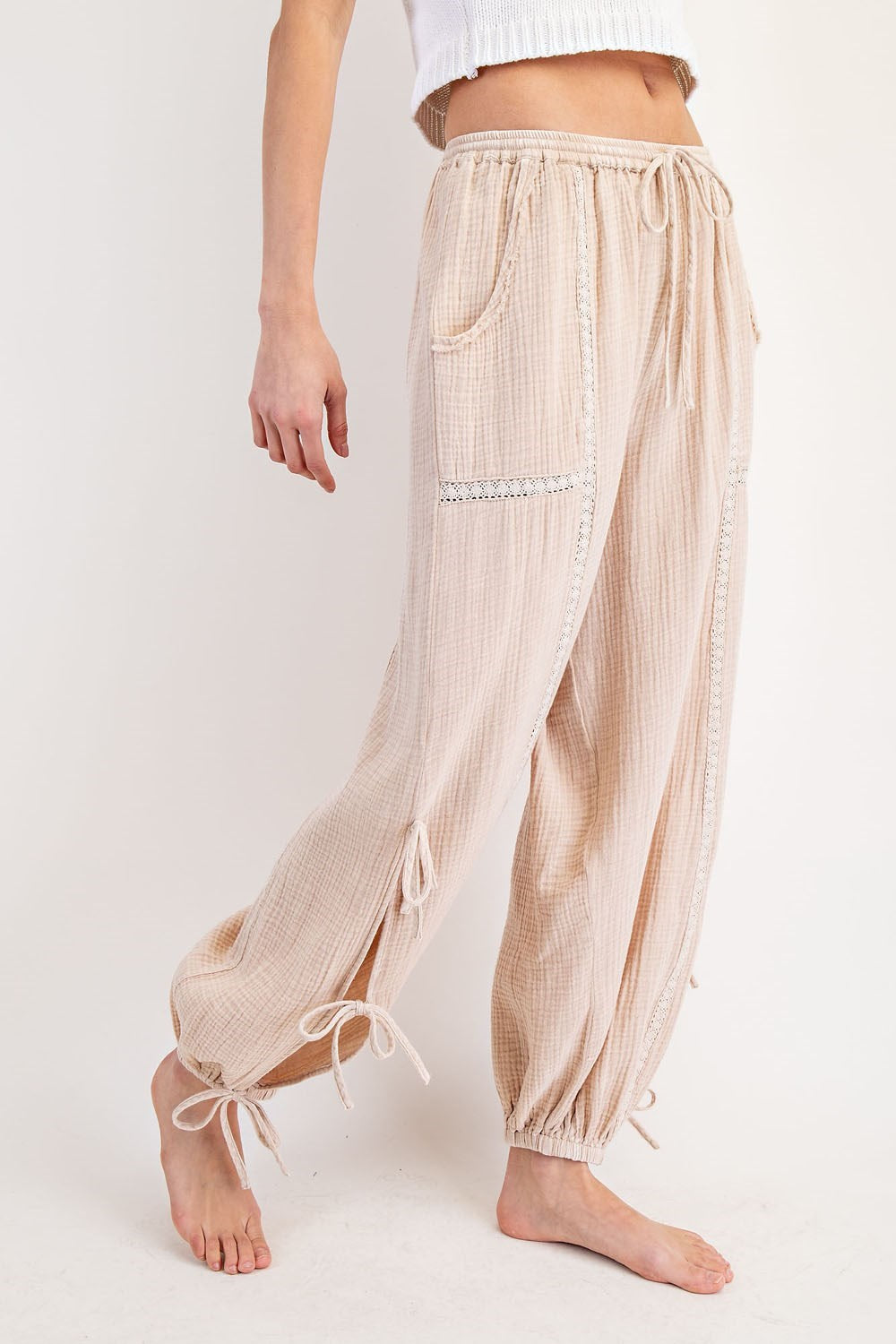 Mineral Wash Ribbon Tie Gauze Pants