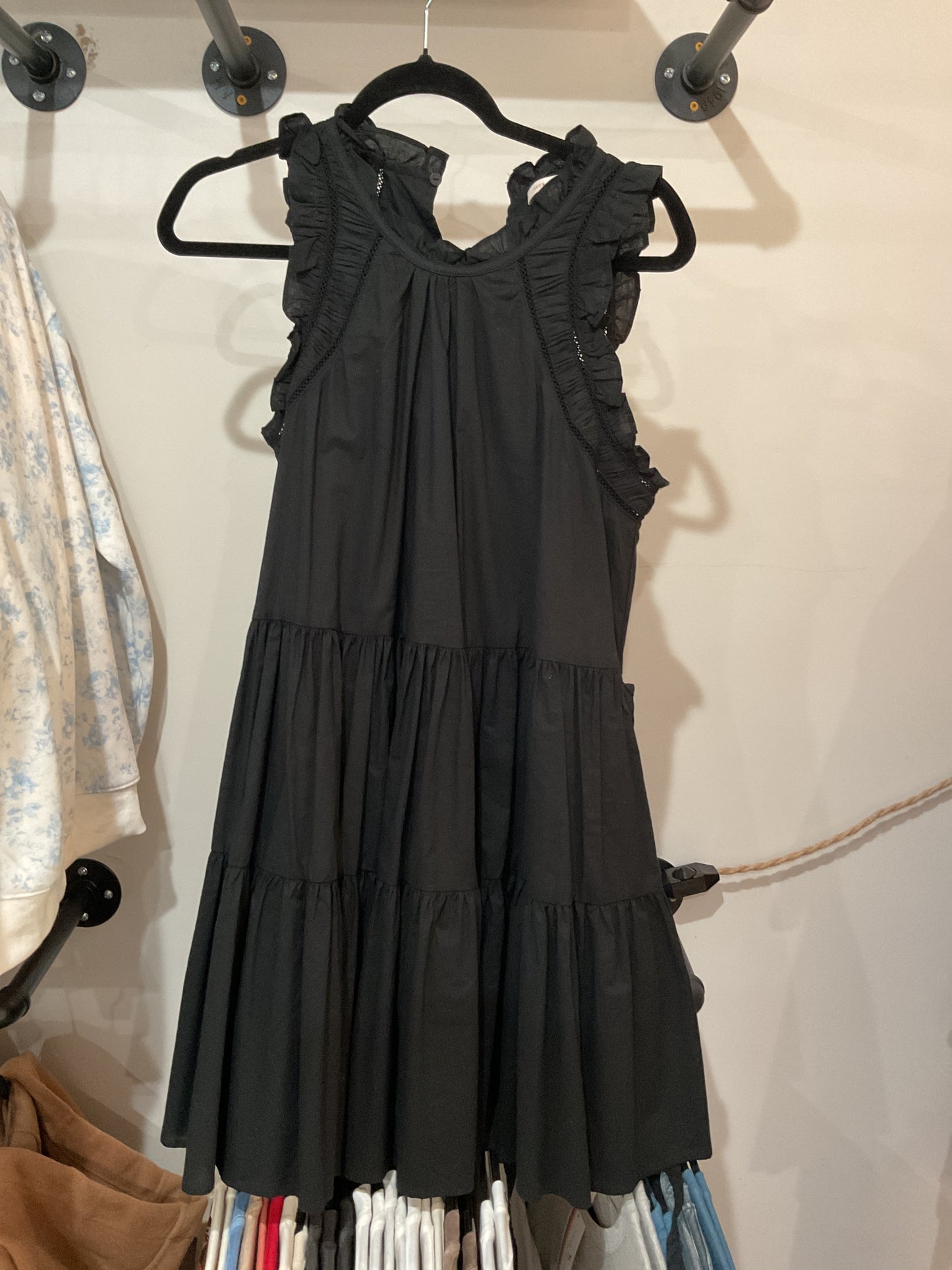 Black Ruffle Sleeve Poplin Dress FINAL SALE