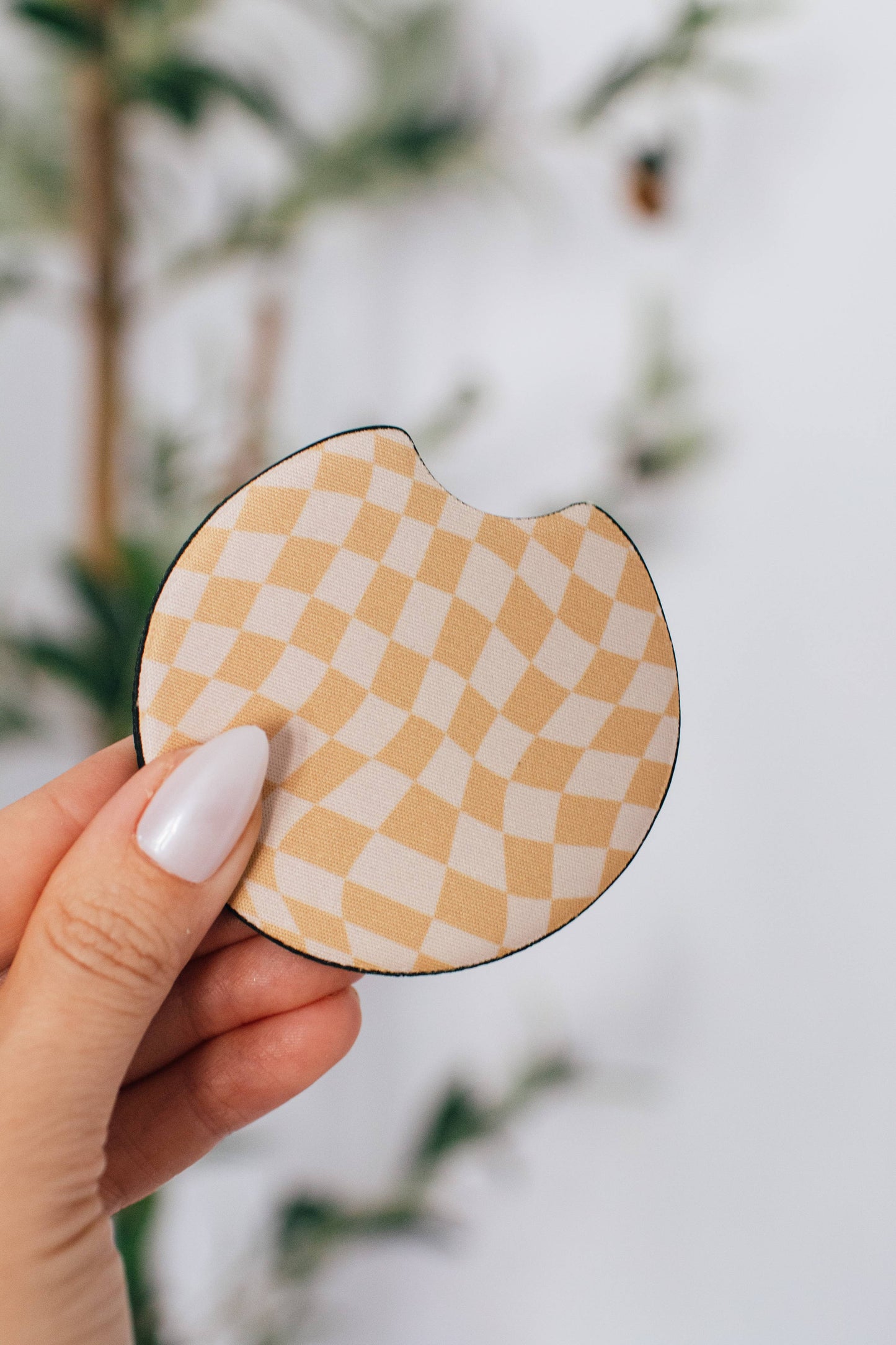 Boho Checkers Neoprene Car Coasters