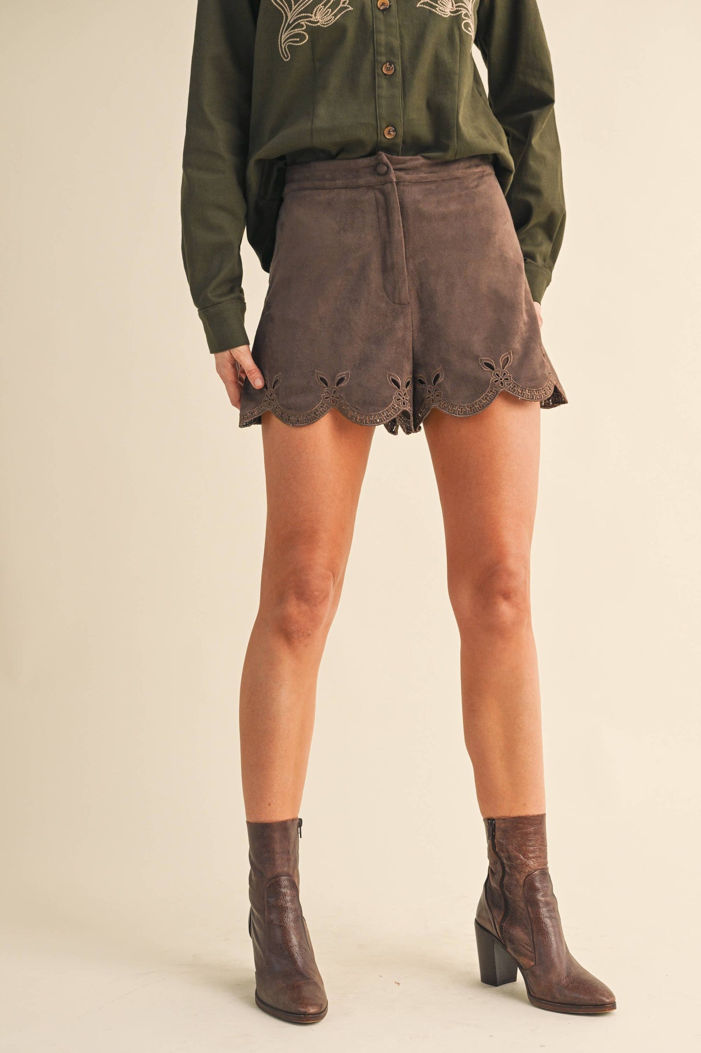 Suede Eyelet Shorts