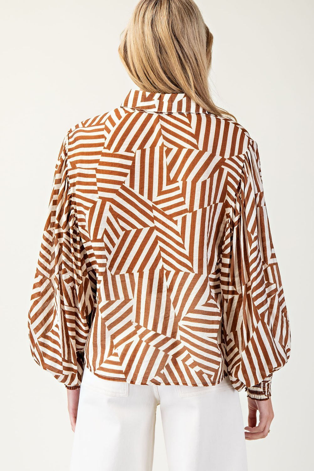 Geometric Bubble Sleeve Blouse
