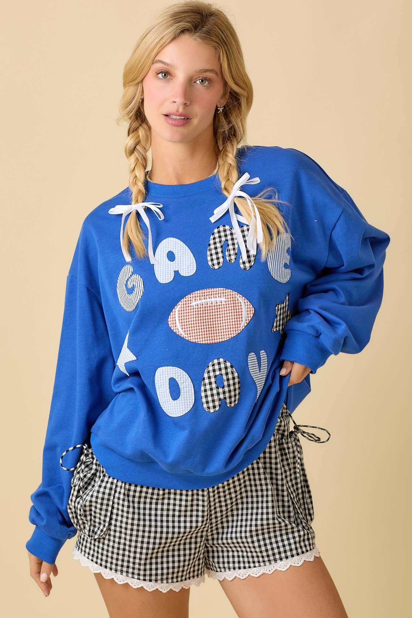 Game Day Patchwork Long Sleeve Crewneck Top