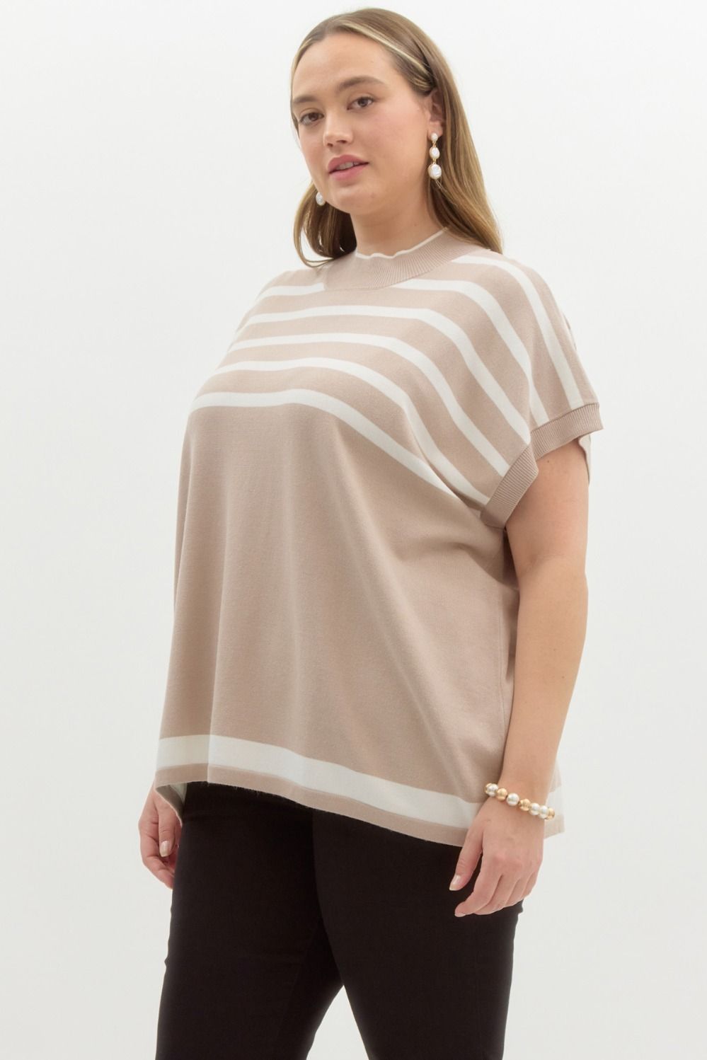 Mock Neck Striped Top - Plus