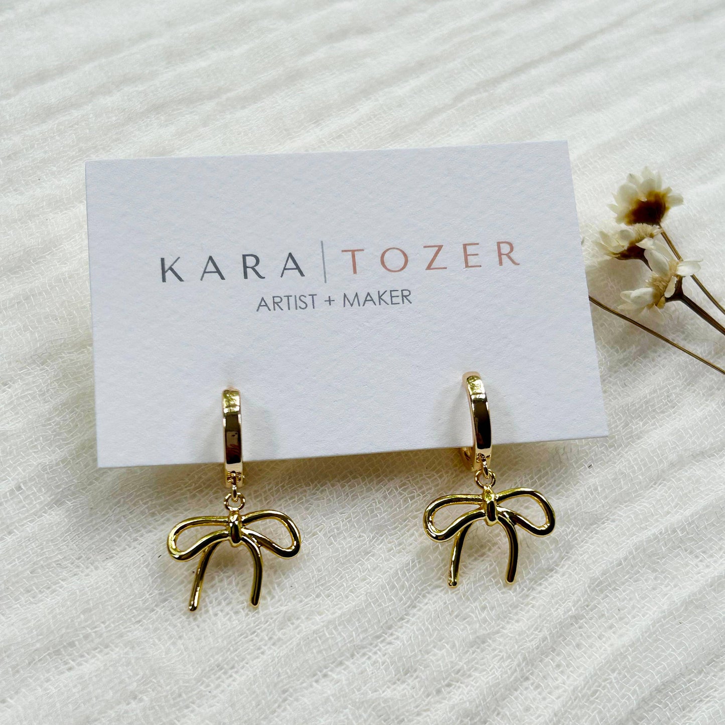 Gold Bow Charm Hoops