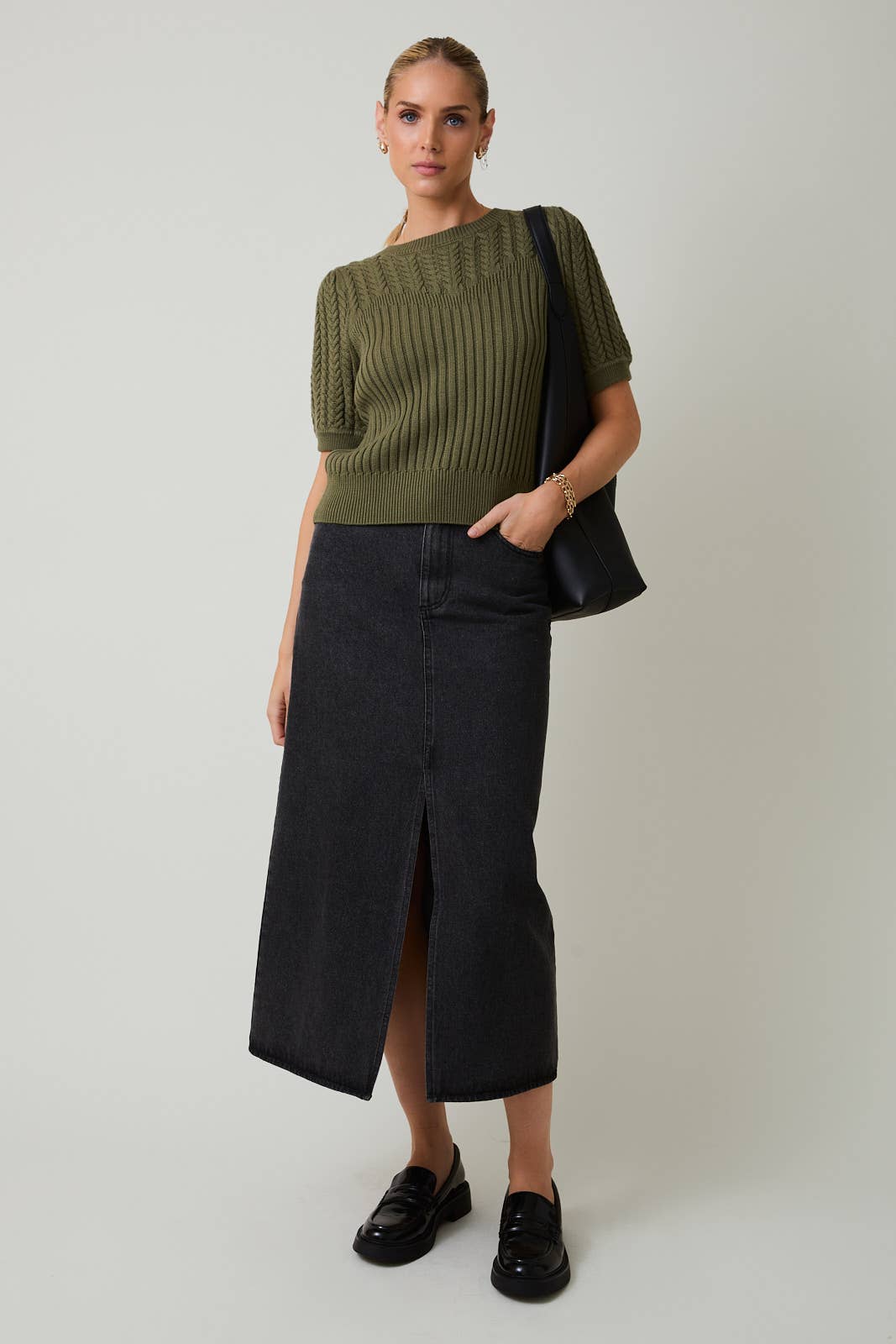 Fall Mood Olive Cable Sweater