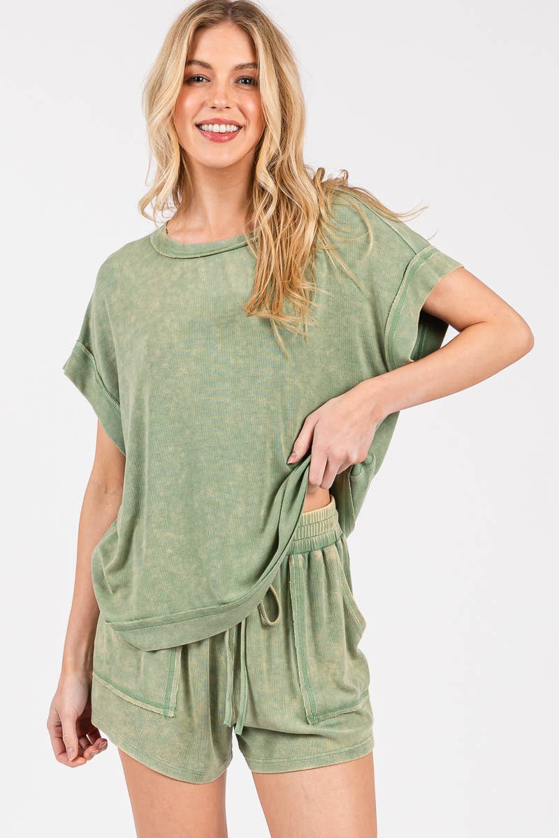 Sage Ribbed Short Set