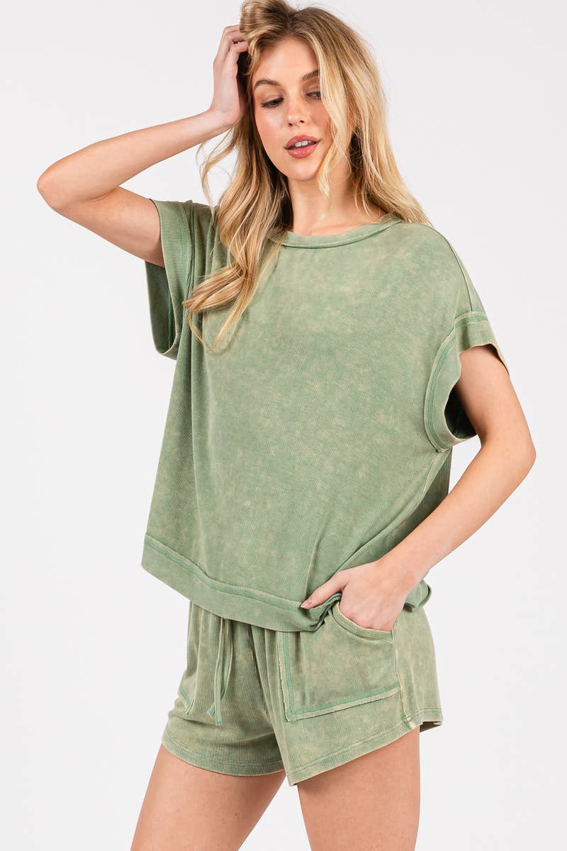 Sage Ribbed Short Set