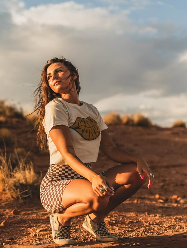 Brown Checkered Biker Shorts