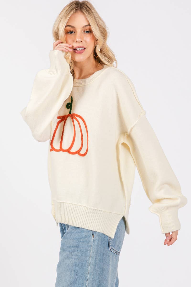 Pumpkin Embroidered Sweater