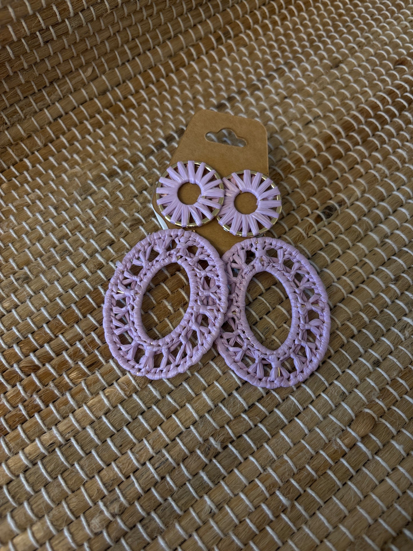 Raffia Oval Drop Earring - Lavender