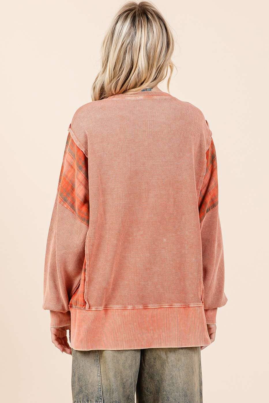 Plaid Panel Mineral Wash French Terry Sweatshirt