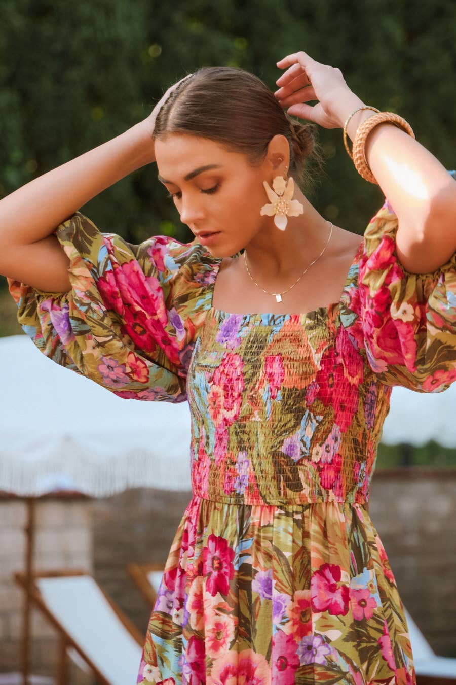 Plus | Floral Smocked Maxi Dress