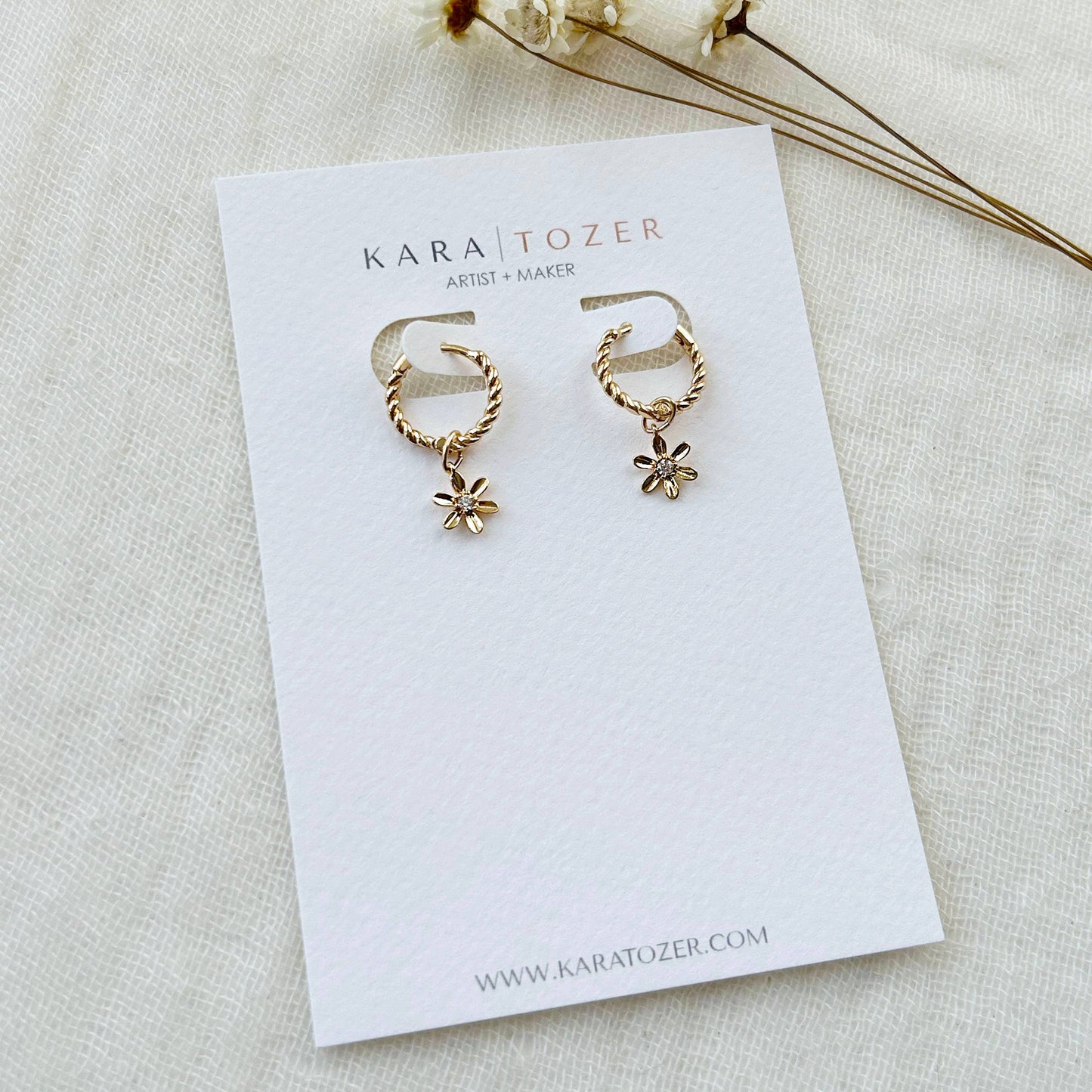 Flower Charm Huggie Hoops