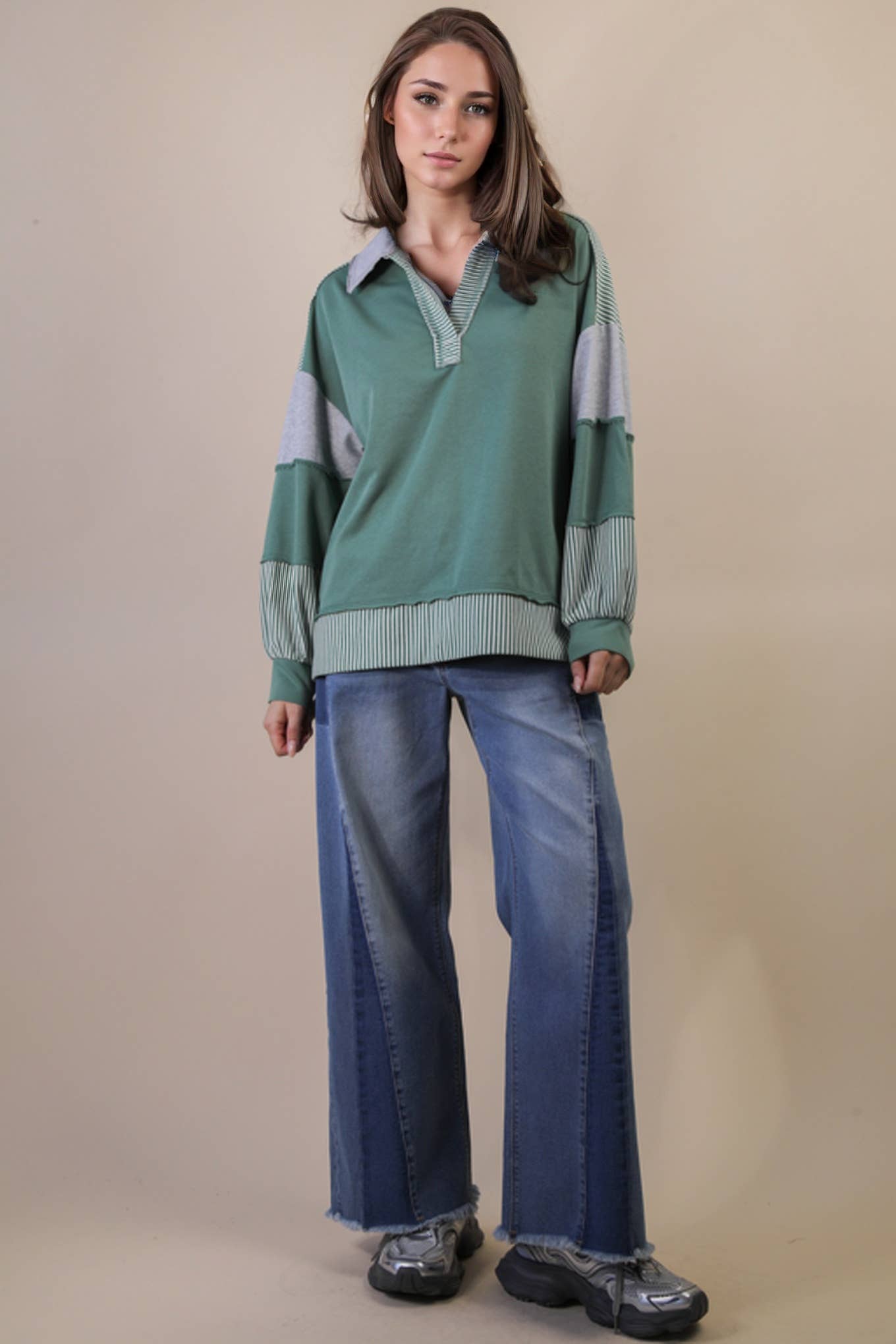 Sage Color Block Knit Top - Plus