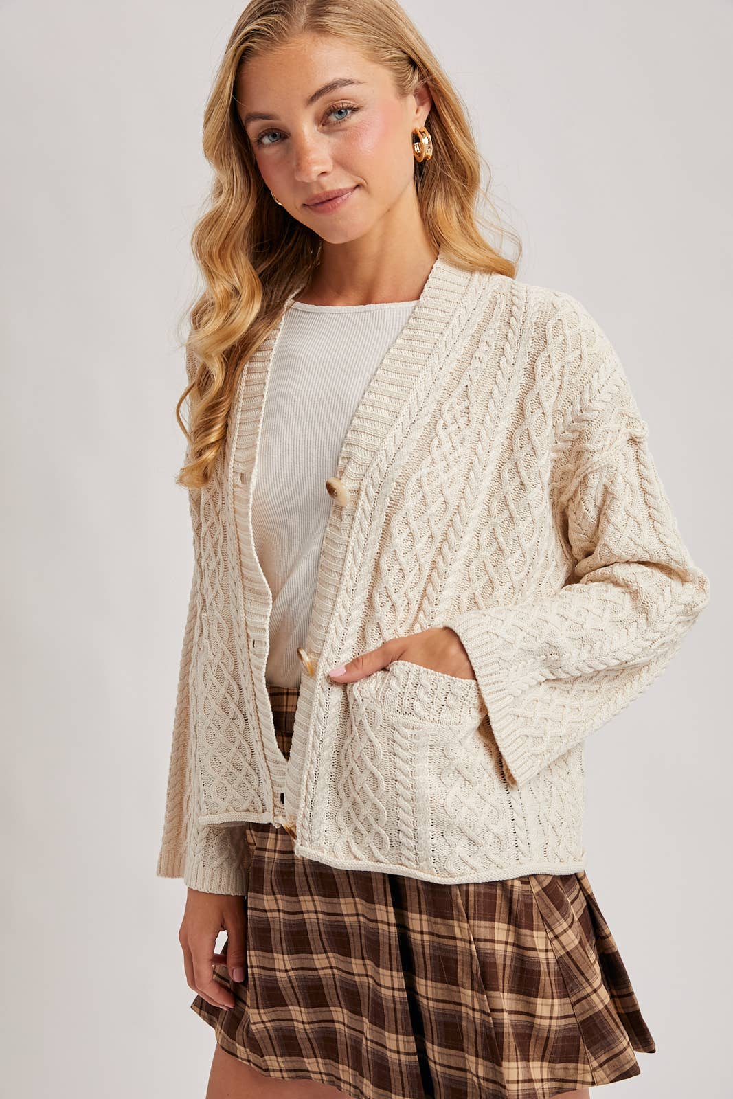 Latte Cable Knit Cardigan