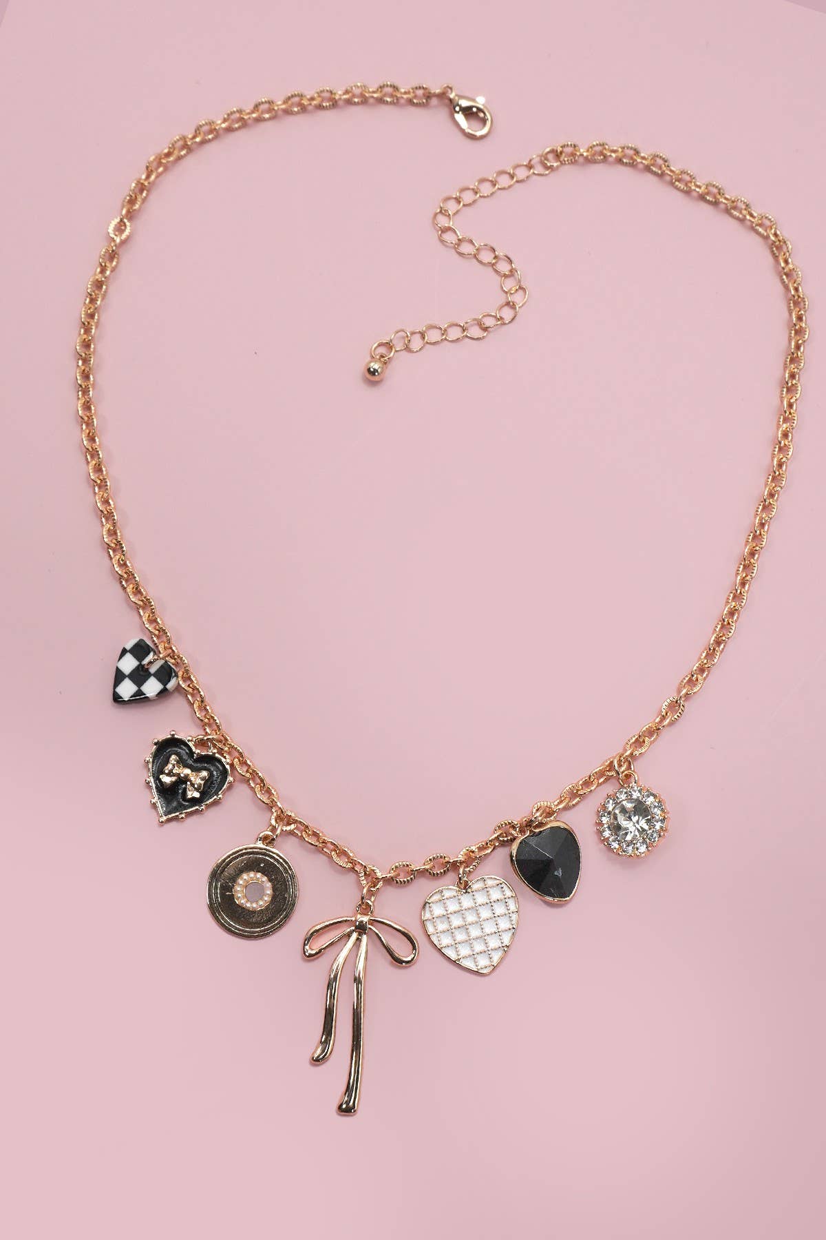 Checker Heart Charm Necklace