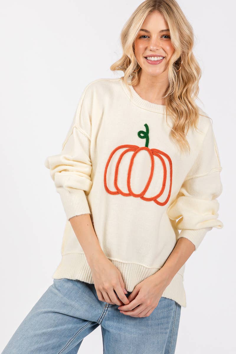Pumpkin Embroidered Sweater