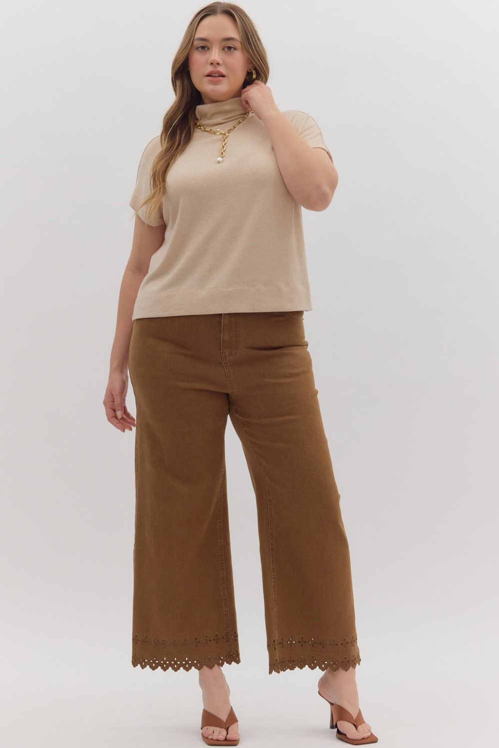 Eyelet Hem Pants - Plus