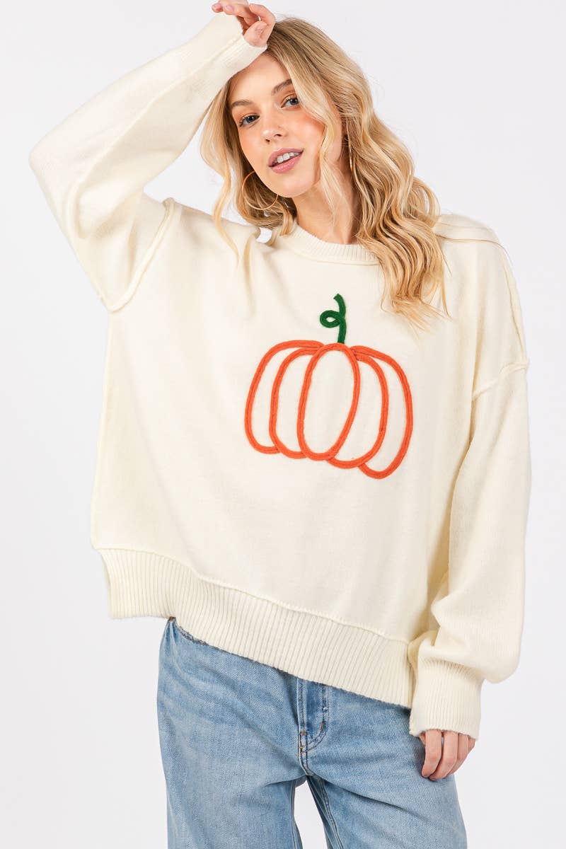 Pumpkin Embroidered Sweater