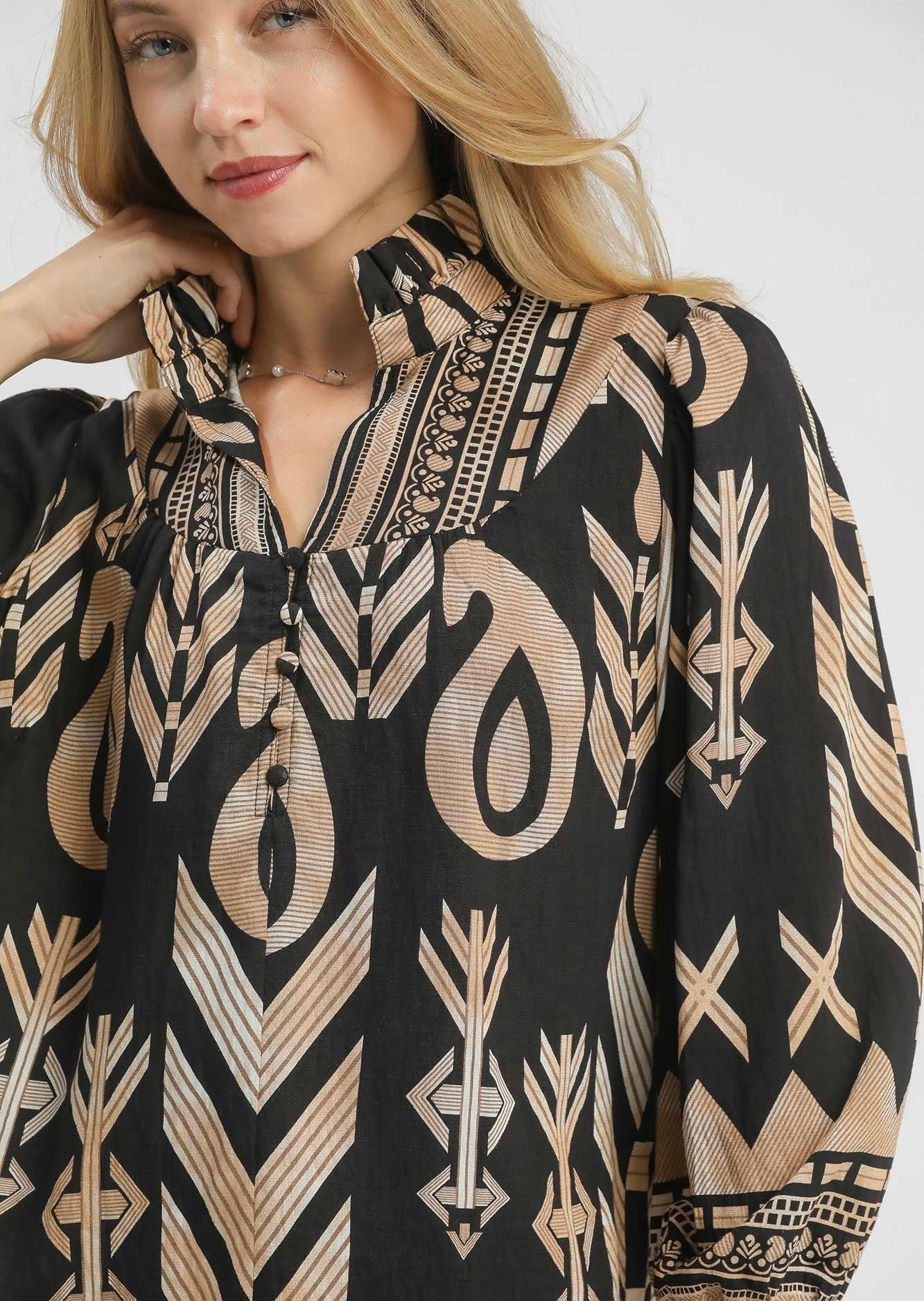 Neutral Boho Printed Blouse