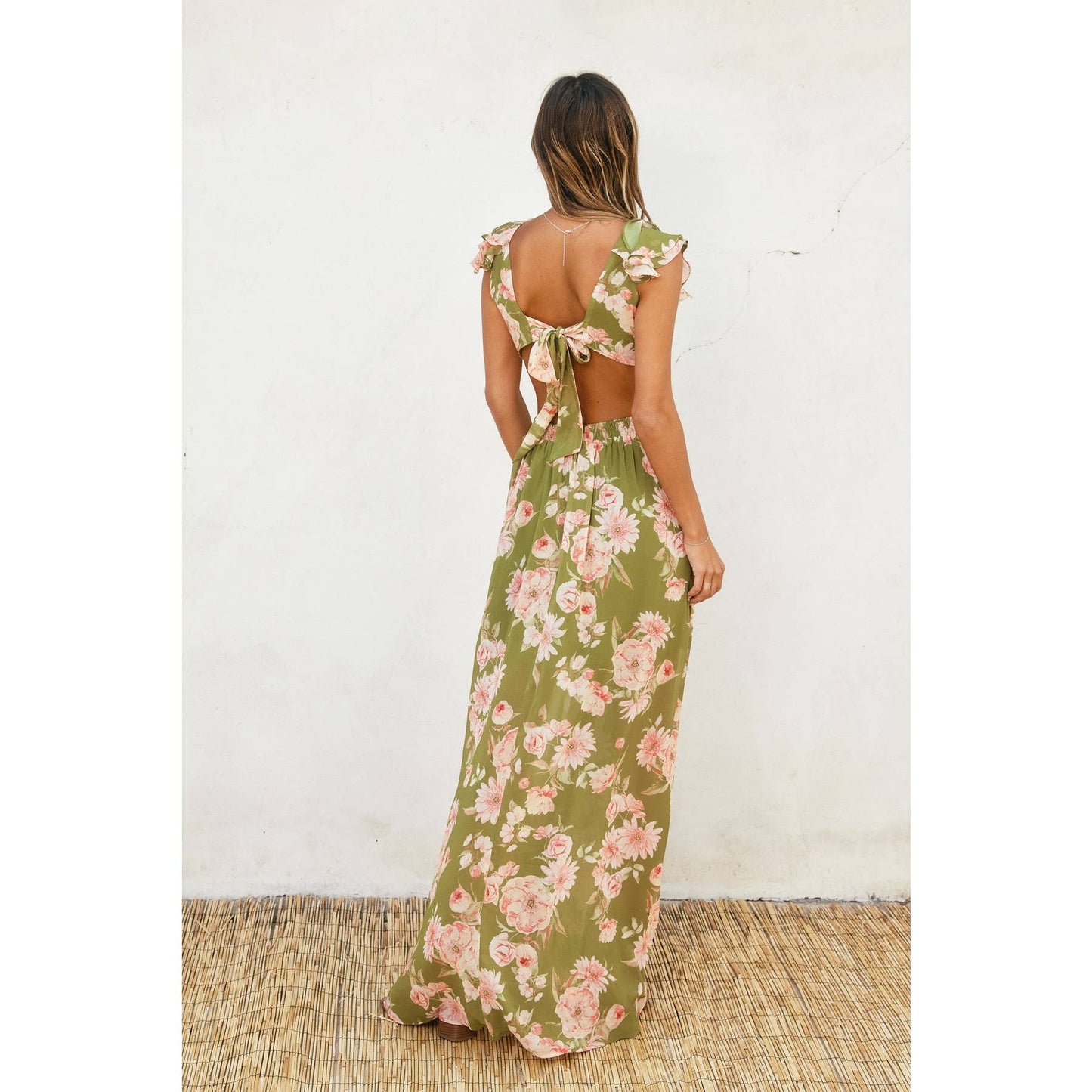 Dream Girl Cutout Frilly Maxi Dress