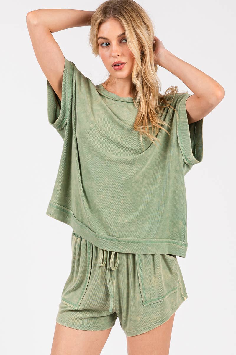 Sage Ribbed Short Set
