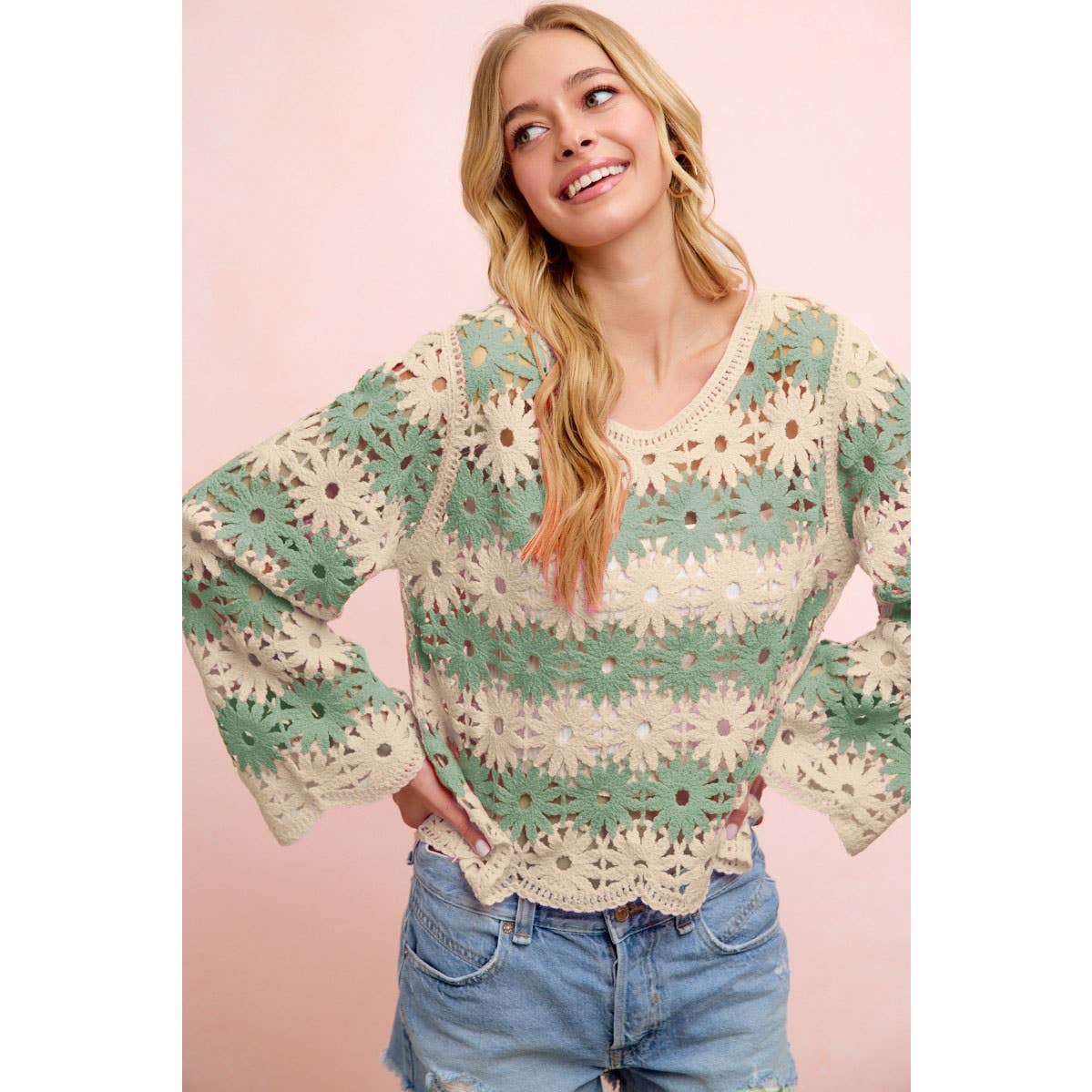 Flower Crochet Knit Top
