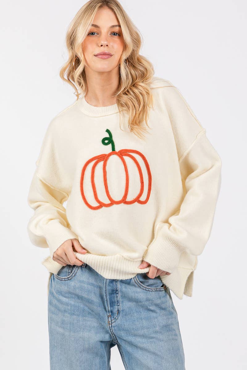 Pumpkin Embroidered Sweater