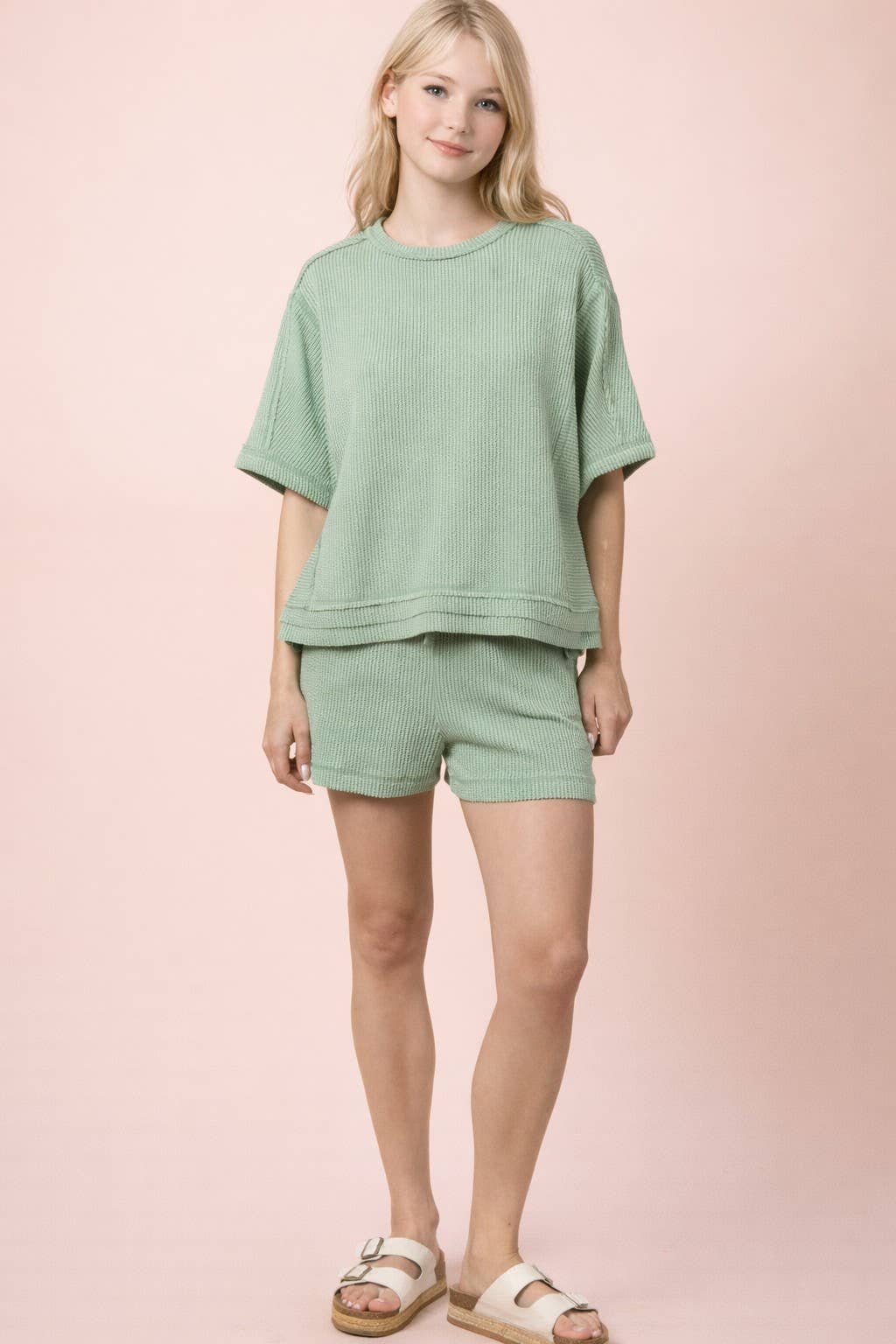 Ribbed Knit Comfy Top & Shorts Set