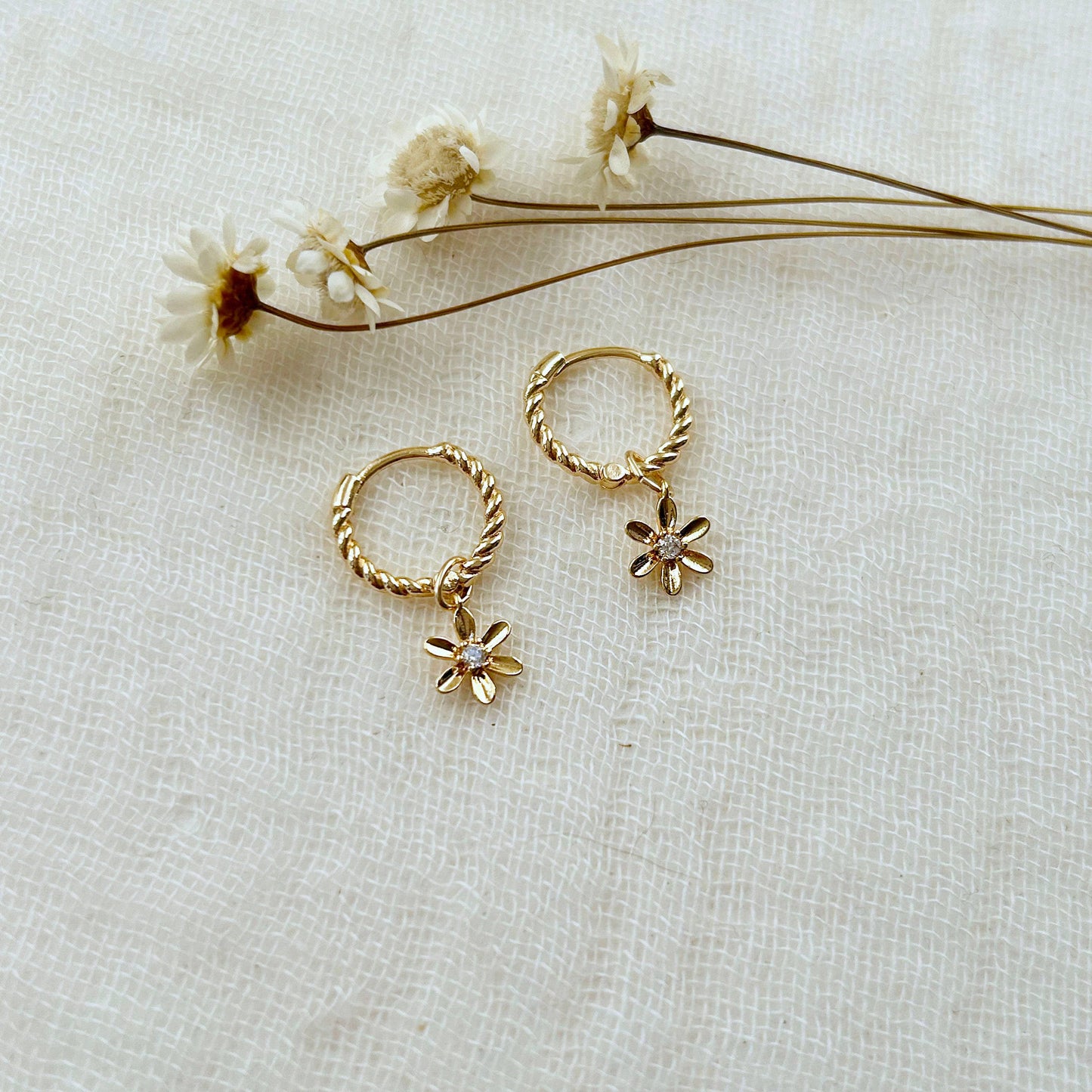 Flower Charm Huggie Hoops