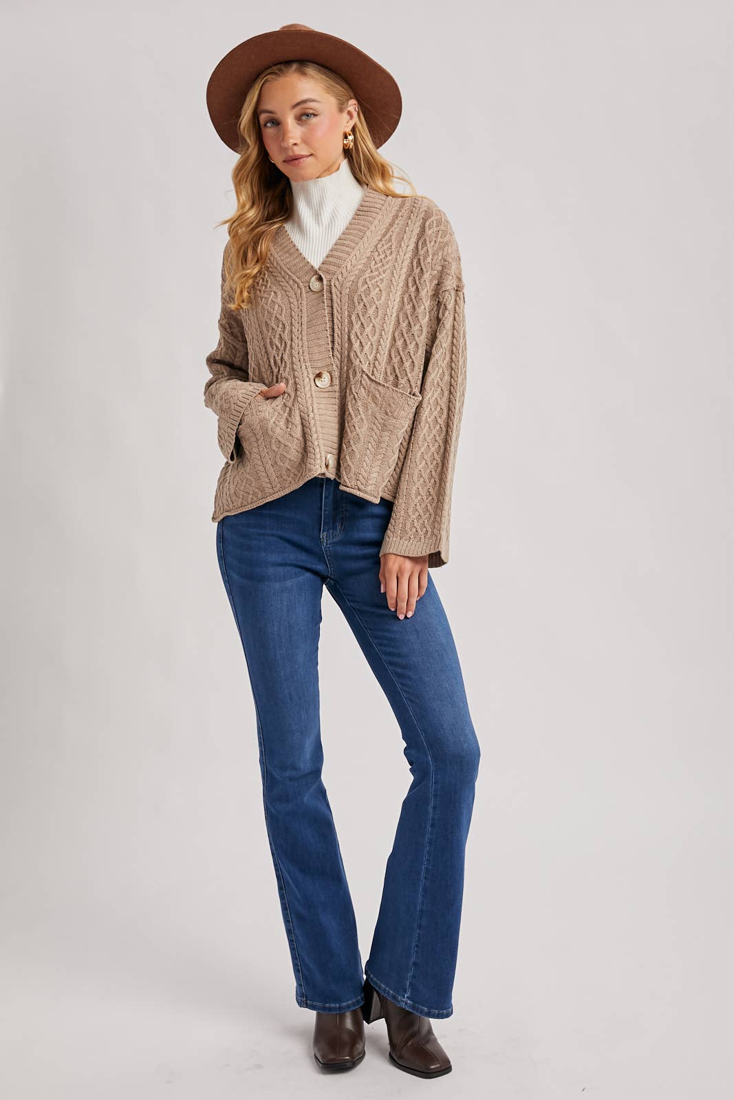 Latte Cable Knit Cardigan